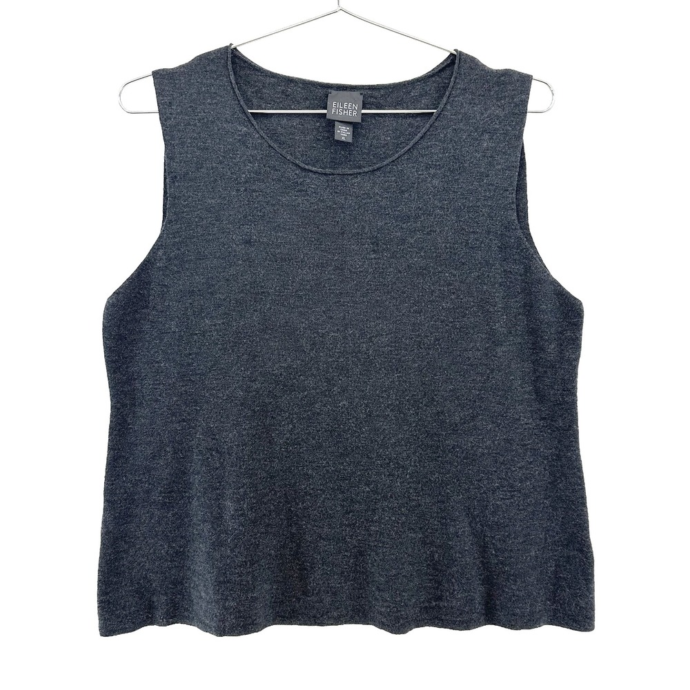EILEEN FISHER 100% Merino Wool Knit Tank Top • XL • gray Chic quiet luxury